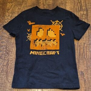 Minecraft Kids Black and Orange Pumpkin T-Shirt Sz Small